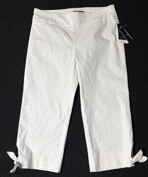 Counterparts Multi Dot Capri Super Stretch Pants Womens Size 10 Pet White NWT